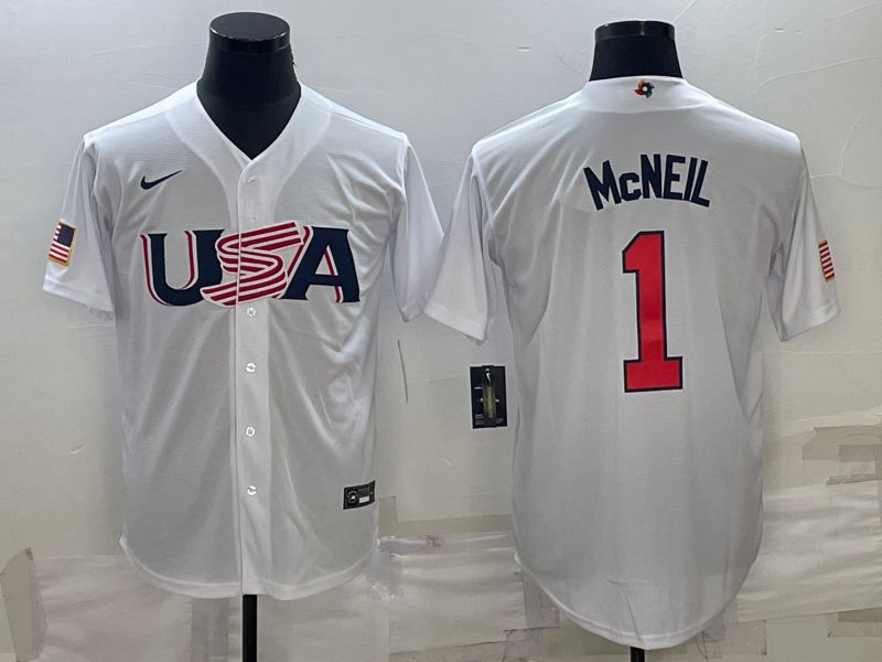 Men 2023 World Cub USA #1 Mcneil White Nike MLB Jersey3